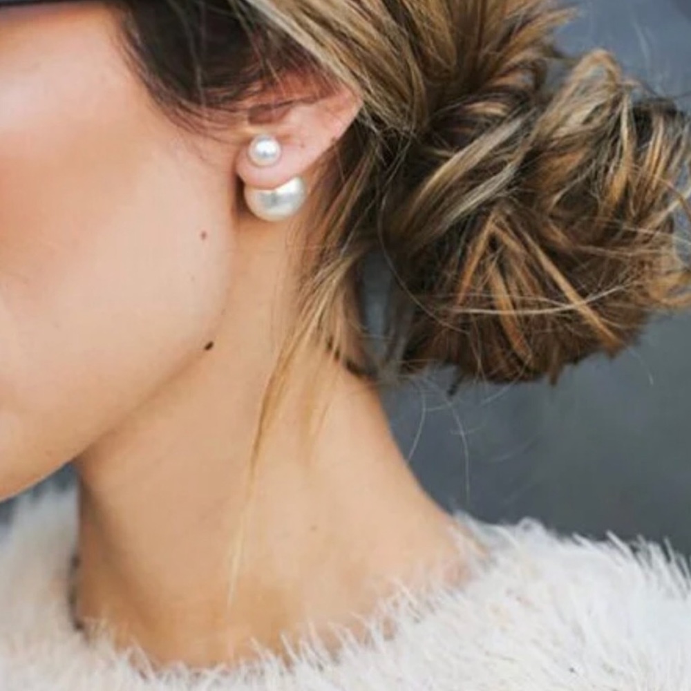 🔴 3/30$ Double Sided White Pearl Earrings Stud